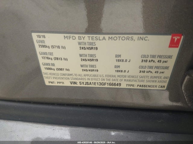 2016 TESLA MODEL S 5YJSA1E13GF166649 Photo 8