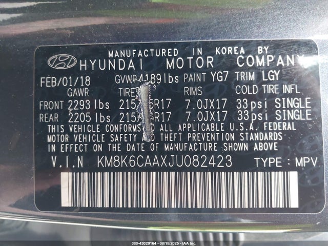 Hyundai mpi nu 2018 KM8K6CAAXJU082423 Image 9