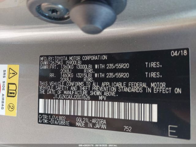 2018 LEXUS RX 350L JTJGZKCAXJ2007626 Photo 8