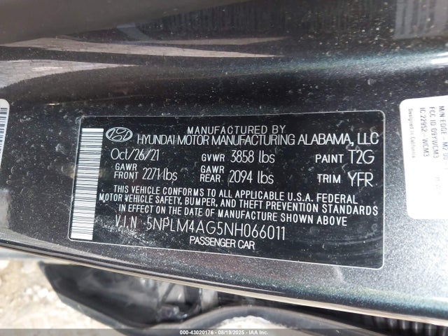 5NPLM4AG5NH066011 Hyundai mpi nu pe