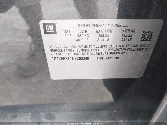 1G1ZE5ST1HF208340 Chevrolet lfv - di: direct injection, vvt: variable valve timing, gen 1