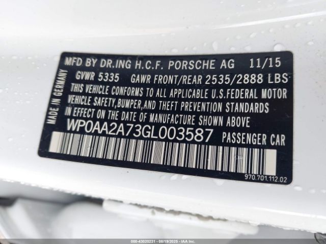 2016 PORSCHE PANAMERA WP0AA2A73GL003587 Photo 8