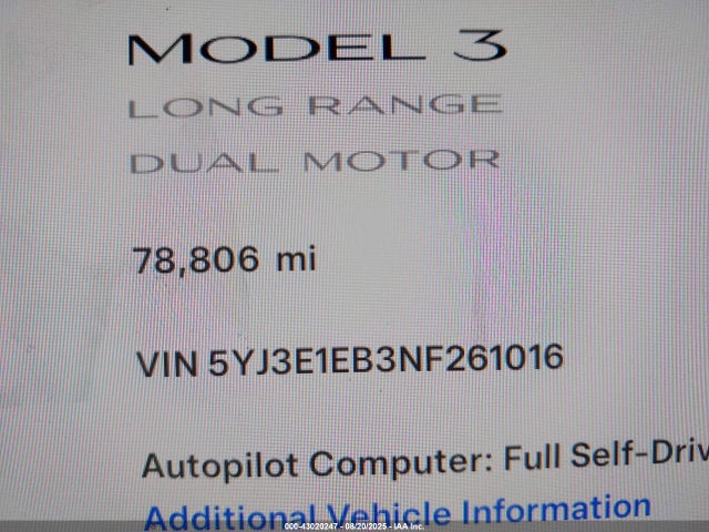 2022 TESLA MODEL 3 5YJ3E1EB3NF261016 Photo 8