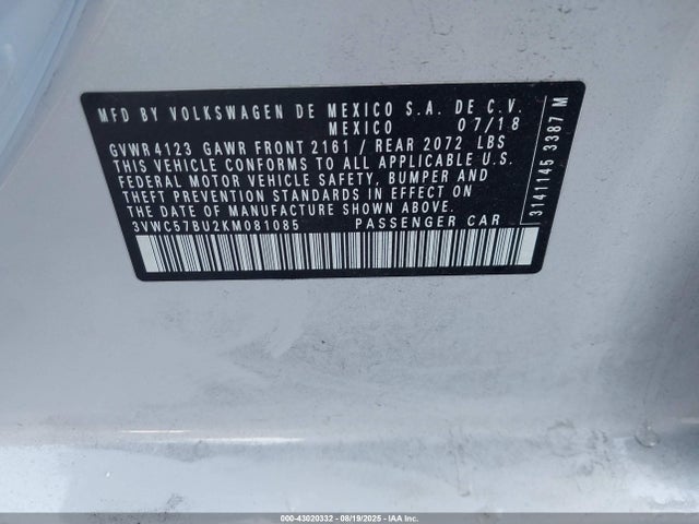3VWC57BU2KM081085 Volkswagen 1.4 tsi