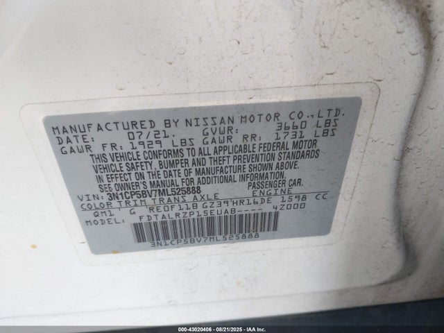 3N1CP5BV7ML525888 Nissan Kicks