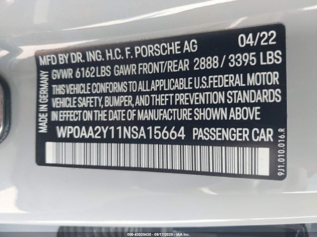 2022 PORSCHE TAYCAN WP0AA2Y11NSA15664 Photo 8