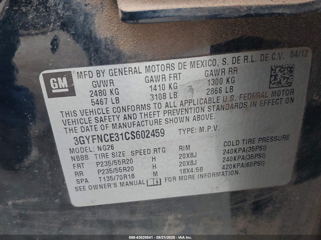 2012 CADILLAC SRX 3GYFNCE31CS602459 Photo 8