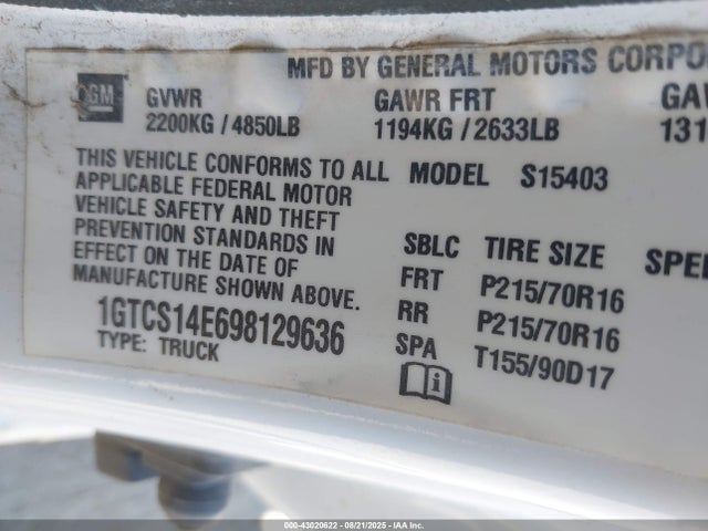 Aukcja sprzedaży 2009 Gmc Canyon Work Truck, vin: 1GTCS14E698129636, numer aukcji: 43020622