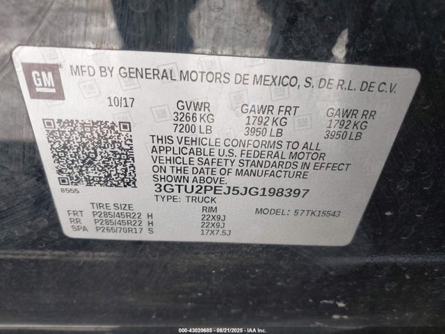 3GTU2PEJ5JG198397 GMC l86 - sidi: spark ignited direct injection, vvt: variable valve timing, afm, e85 max, alum