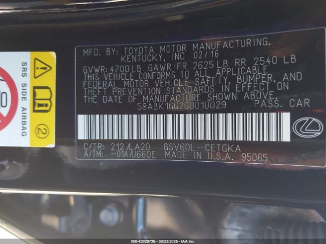 2016 LEXUS ES 350 58ABK1GG2GU010029 Photo 8