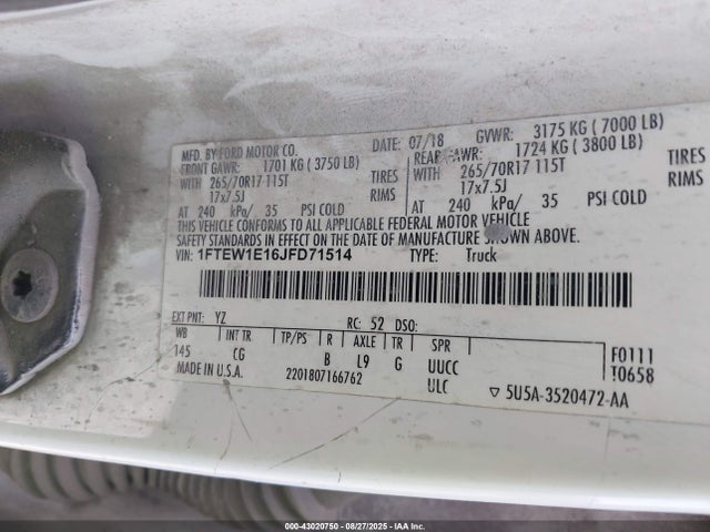 Ford 3.0l-4v 2018 1FTEW1E16JFD71514 Image 9