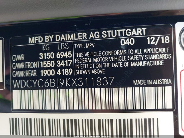 WDCYC6BJ9KX311837 Mercedes-Benz m157