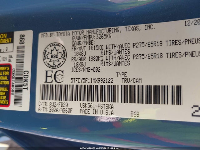 Toyota 3ur-fe 2021 5TFDY5F11MX992122 Image 9