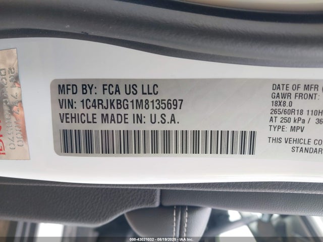 2021 JEEP GRAND CHEROKEE L 1C4RJKBG1M8135697 Photo 8