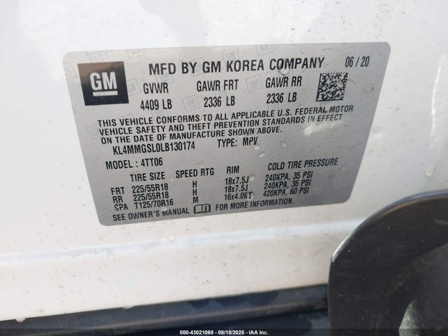 2020 Buick Encore Gx Awd Essence მანქანა იყიდება აუქციონზე, vin: KL4MMGSL0LB130174, აუქციონის ნომერი: 43021068