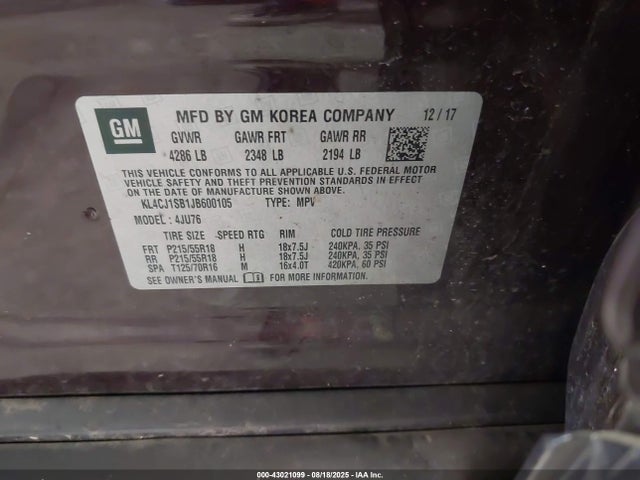 KL4CJ1SB1JB600105 Buick luv: mfi, variable valve timing, alum, e85 max