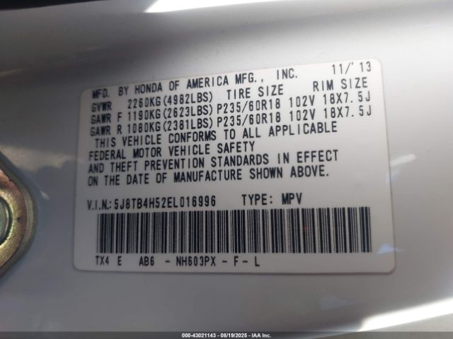 2014 ACURA RDX 5J8TB4H52EL016996 Photo 8