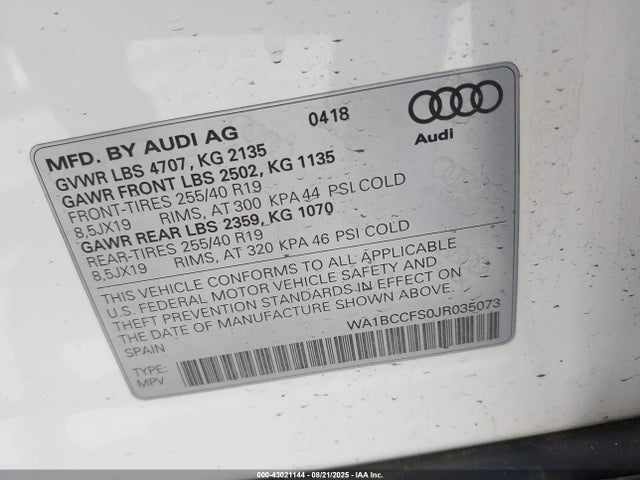 2018 AUDI Q3 WA1BCCFS0JR035073 Photo 8