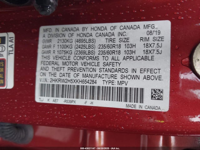 Honda l15be 2019 2HKRW2H5XKH654284 Image 9