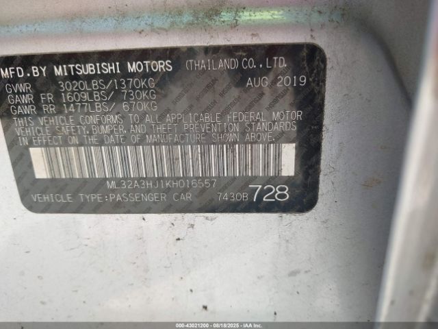 2019 MITSUBISHI MIRAGE ML32A3HJ1KH016557 Photo 8
