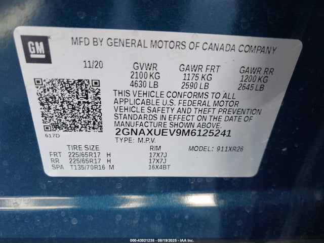 2GNAXUEV9M6125241 Chevrolet lyx