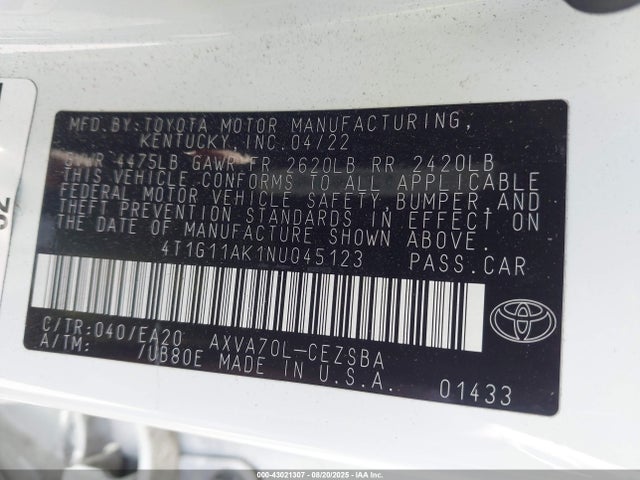 4T1G11AK1NU045123 Toyota a25a-fks