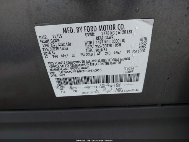 Ford 2016 2016 1FM5K7F89GGB64303 Image 9
