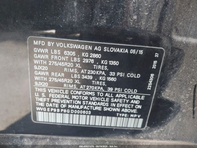 2016 VOLKSWAGEN TOUAREG WVGEP9BP8GD000603 Photo 8