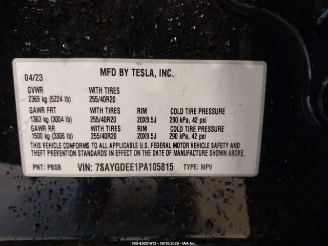 2023 TESLA MODEL Y 7SAYGDEE1PA105815 Photo 8