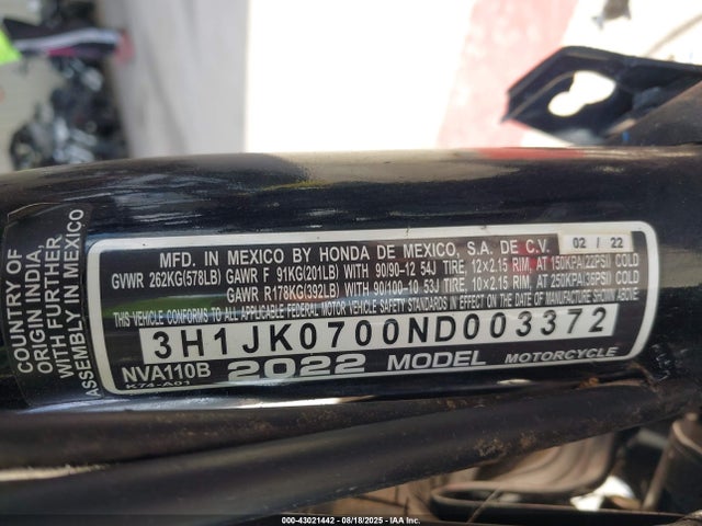 3H1JK0700ND003372 Honda NVA110 B