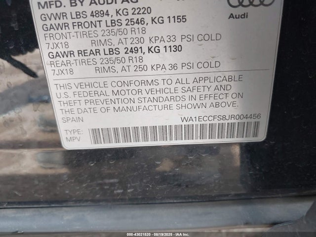 2018 AUDI Q3 WA1ECCFS8JR004456 Photo 8