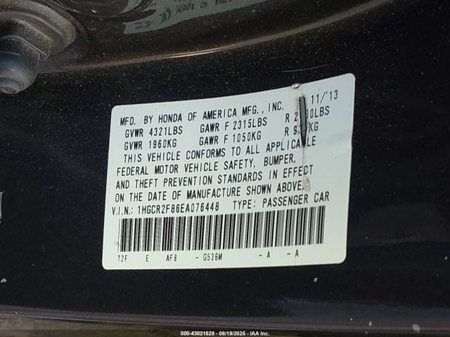 Honda k24w1 2014 1HGCR2F86EA076448 Image 9