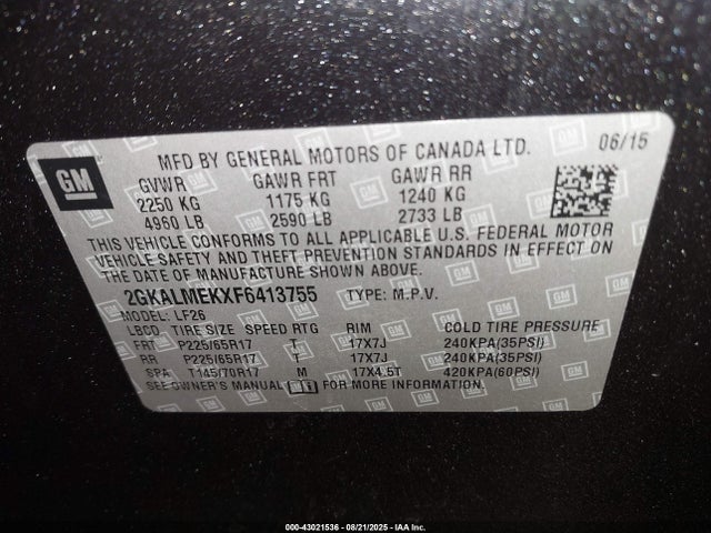 2GKALMEKXF6413755 GMC lea - flex fuel (gas/alc), aluminum, ho,