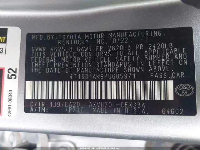 4T1S31AK8PU605971 Toyota a25a-fxs, 3nm