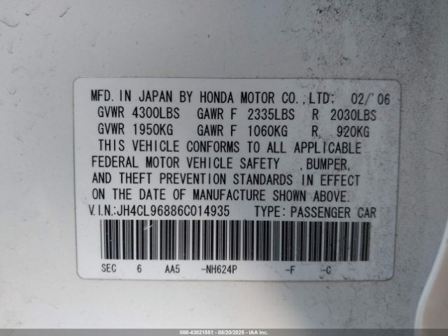 2006 ACURA TSX JH4CL96886C014935 Photo 8