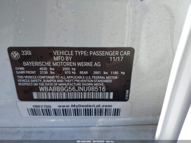 WBA8B9G56JNU98516 BMW 330I