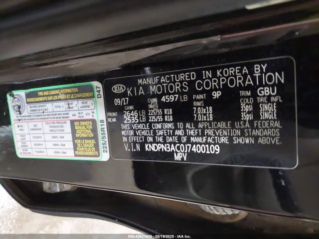 KNDPN3AC0J7400109 KIA gdi theta ii