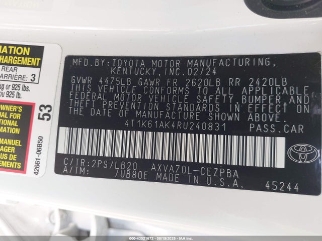 4T1K61AK4RU240831 Toyota a25a-fks