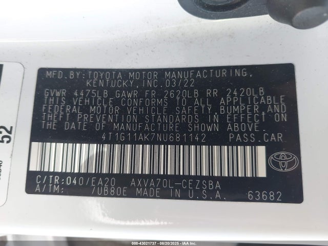 4T1G11AK7NU681142 Toyota a25a-fks