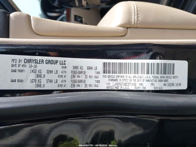 Aukcja sprzedaży 2011 Jeep Grand Cherokee Limited, vin: 1J4RR5GTXBC571436, numer aukcji: 43021791