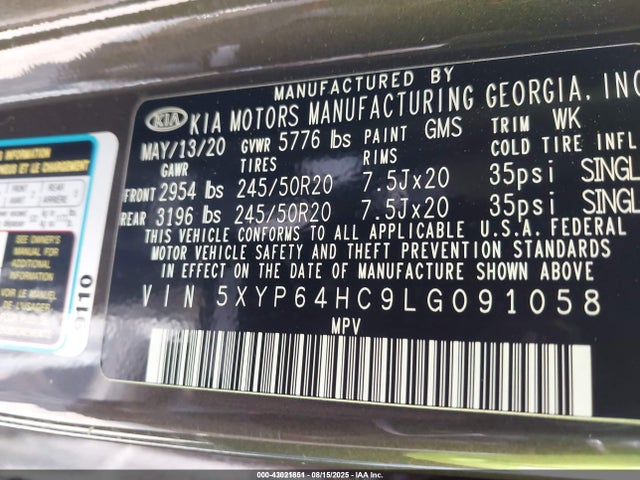 KIA gdi lambda-ii 2020 5XYP64HC9LG091058 Image 9