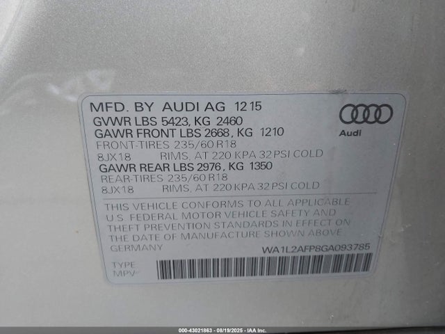 2016 AUDI Q5 WA1L2AFP8GA093785 Photo 8