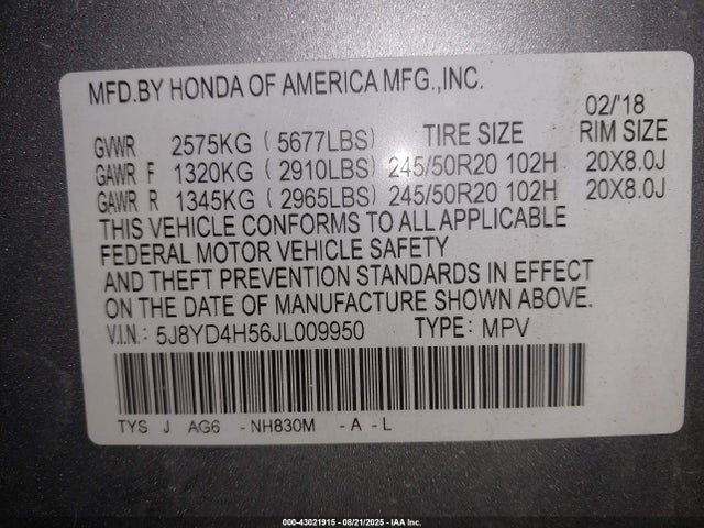 5J8YD4H56JL009950 Acura j35y5