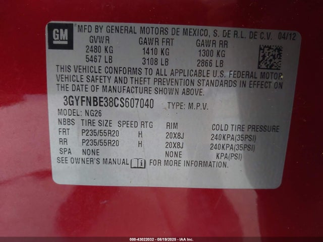 2012 CADILLAC SRX 3GYFNBE38CS607040 Photo 8