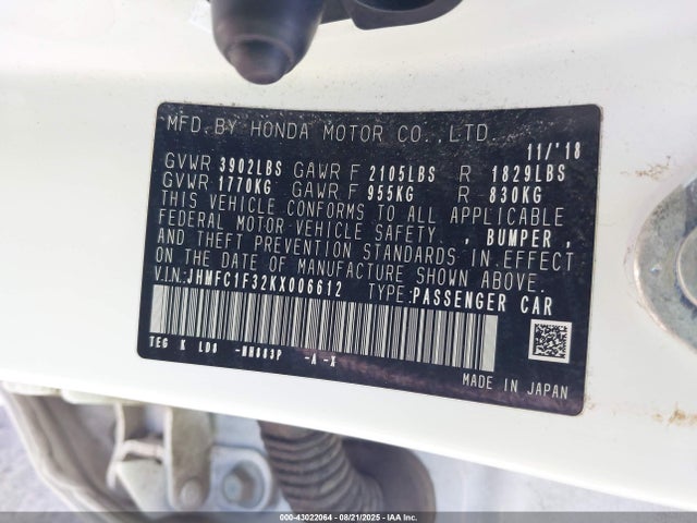 JHMFC1F32KX006612 Honda l15b7/l15by