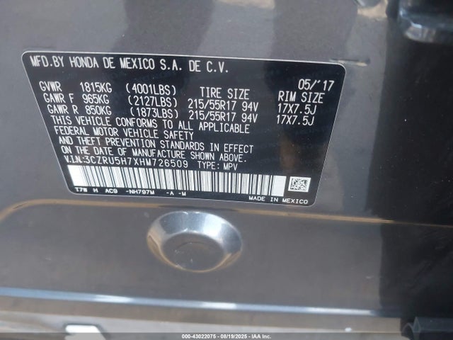 3CZRU5H7XHM726509 Honda r18z9