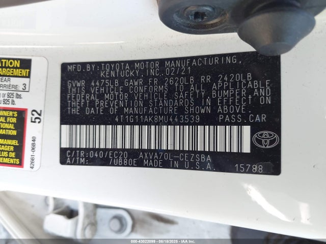 4T1G11AK8MU443539 Toyota a25a-fks