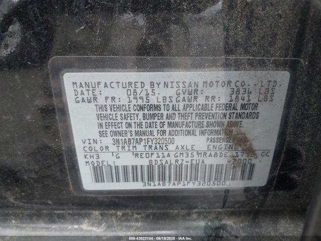 Nissan Sentra 2015 3N1AB7AP1FY320500 Image 9