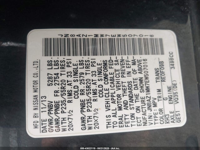 JN8AZ1MW7EW507016 Nissan Murano