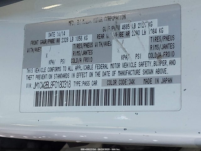 Mazda l5x 2015 JM1CW2BL8F0180318 Image 9